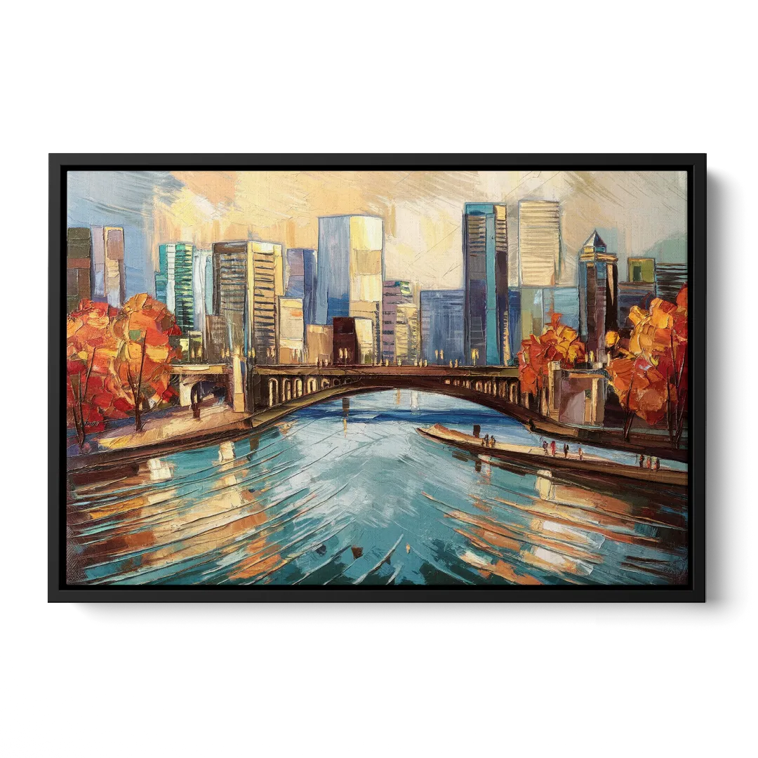 Grand Rapids Urban River Views Front - Black Canvas Wall Art