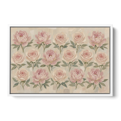 Grandmillennial Wall Art of Peonies and Garden Roses - White Framed Canvas Wall Art - Front