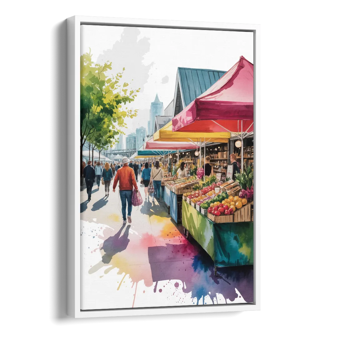 Granville Island Market Side - White Canvas Wall Art