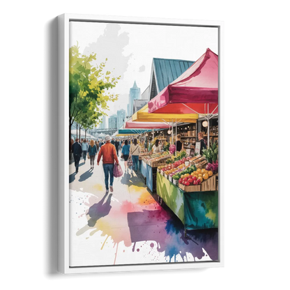 Granville Island Market Side - White Canvas Wall Art