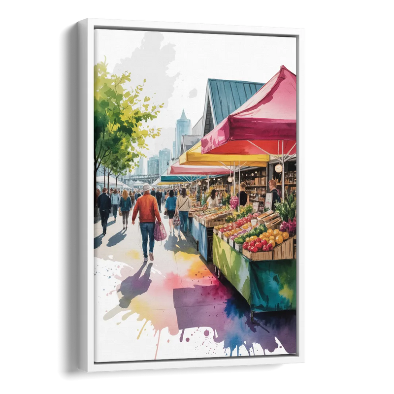 Granville Island Market Side - White Canvas Wall Art