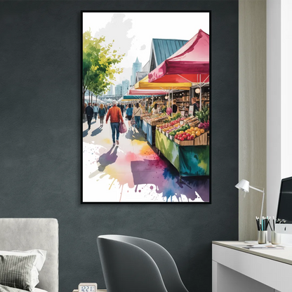 Granville Island Market Living Room - Black Canvas Wall Art