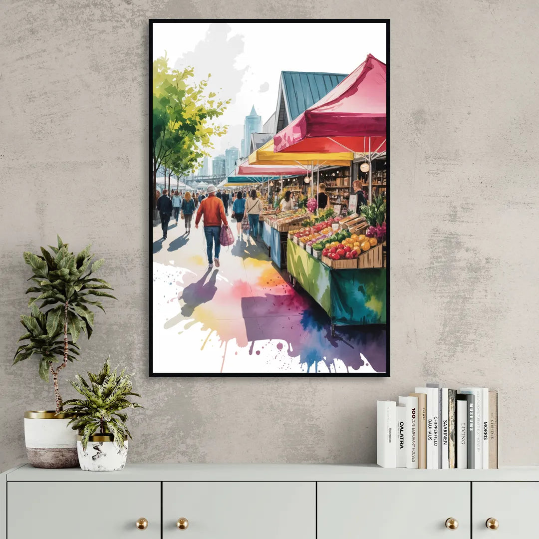 Granville Island Market Sitting Room - Black Canvas Wall Art