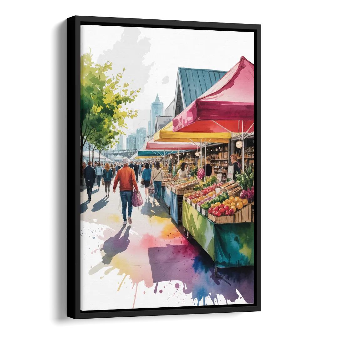 Granville Island Market Side - Black Canvas Wall Art
