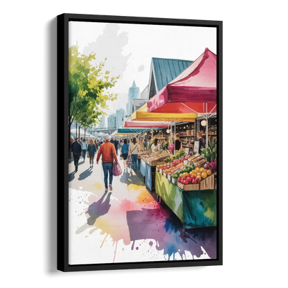 Granville Island Market Side - Black Canvas Wall Art