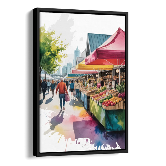 Granville Island Market Side - Black Canvas Wall Art