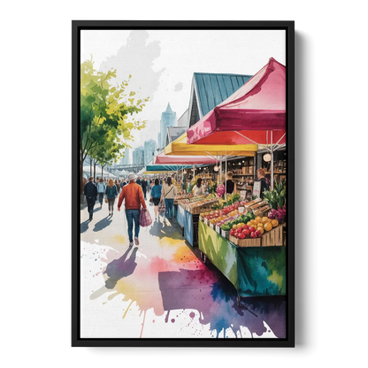 Granville Island Market Front - Black Canvas Wall Art