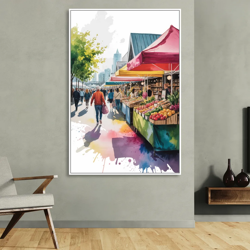 Granville Island Market Living Room - White Canvas Wall Art