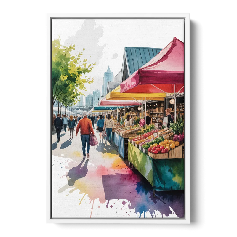Granville Island Market Front - White Canvas Wall Art
