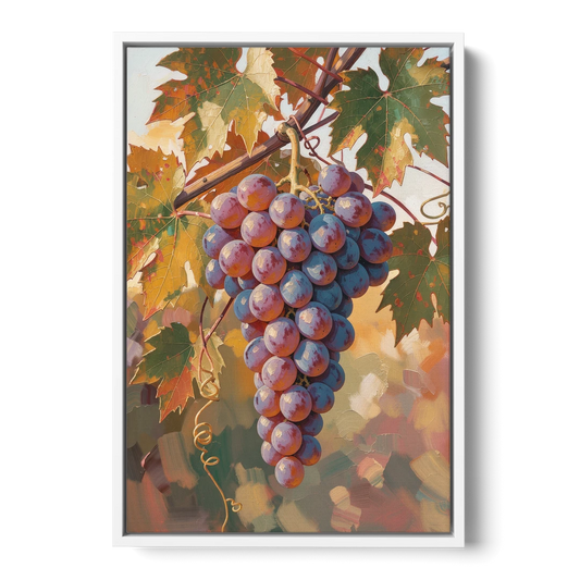 Grapes in Late Vine Light for the Dining Room - White Framed Canvas Wall Art - Front