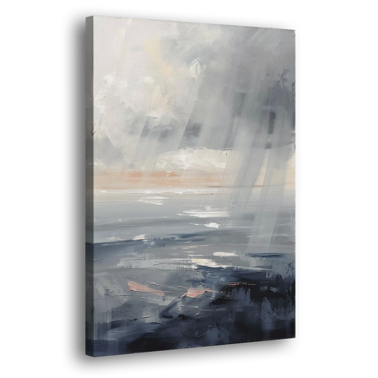 Gray Rain Curtain at Sea for the Bathroom - Canvas Wall Art - Side