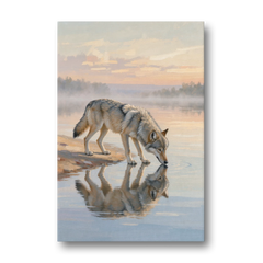 Gray Wolf Drinking at Dawn for the Bathroom - Canvas Wall Art - Front