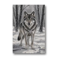 Gray Wolf in Falling Snow - Canvas Wall Art - Front