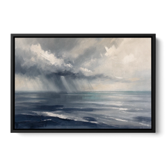 Gray and Blue Wall Art of a Sea Squall - Black Framed Canvas Wall Art - Front