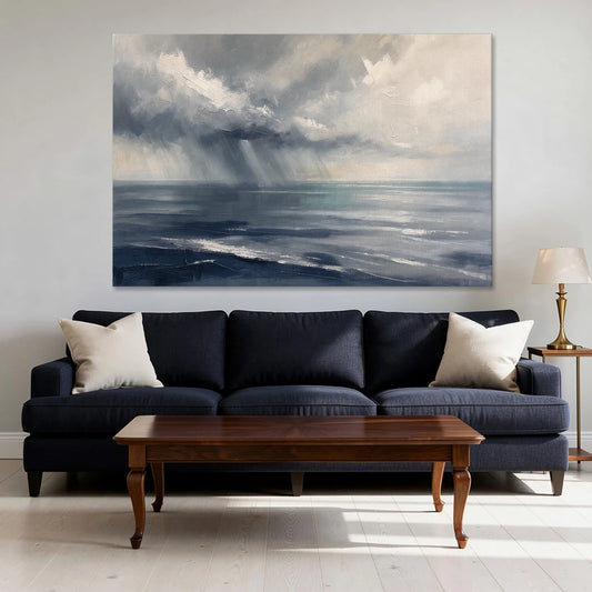 Gray and Blue Wall Art of a Sea Squall - Canvas Wall Art - Sofa - 60x40