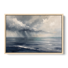 Gray and Blue Wall Art of a Sea Squall - Oak Framed Canvas Wall Art - Front