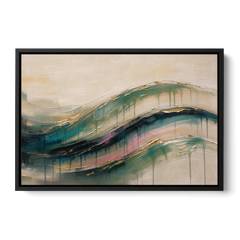 Green Abstract Emerald Tide with Gold Veins - Black Framed Canvas Wall Art - Front