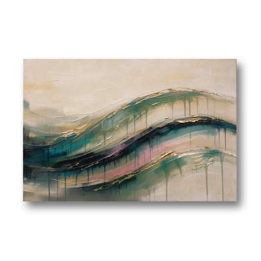Green Abstract Emerald Tide with Gold Veins - Canvas Wall Art - Front