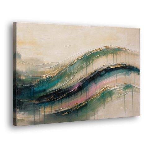 Green Abstract Emerald Tide with Gold Veins - Canvas Wall Art - Side
