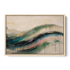 Green Abstract Emerald Tide with Gold Veins - Oak Framed Canvas Wall Art - Front