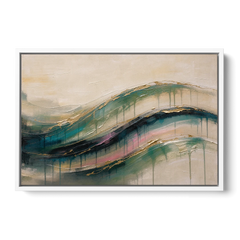 Green Abstract Emerald Tide with Gold Veins - White Framed Canvas Wall Art - Front