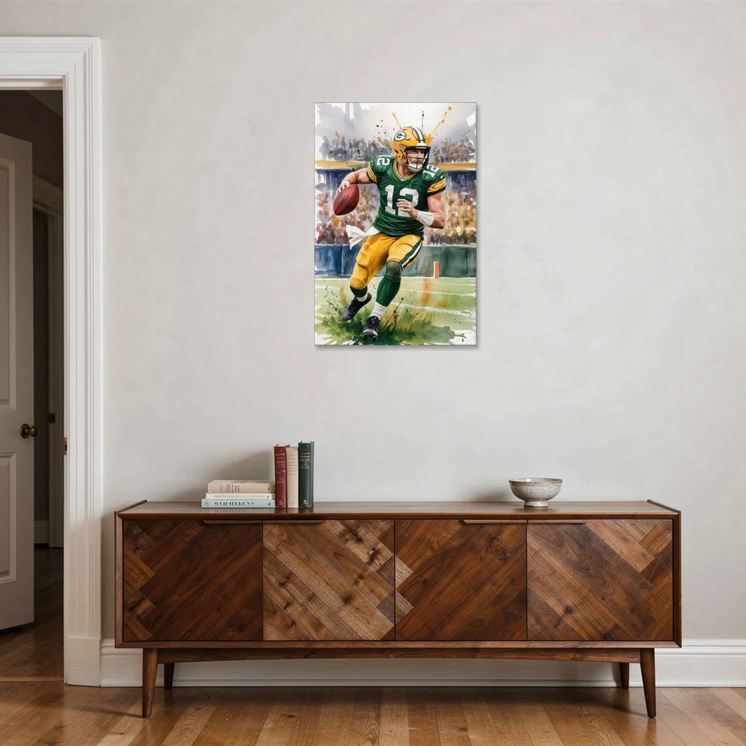 Green Bay Packers Expressive Watercolor Football - Aaron Rodgers - Canvas Wall Art - Coffee Table - 24x36