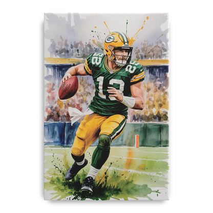 Green Bay Packers Expressive Watercolor Football Art Front - Canvas Wall Art