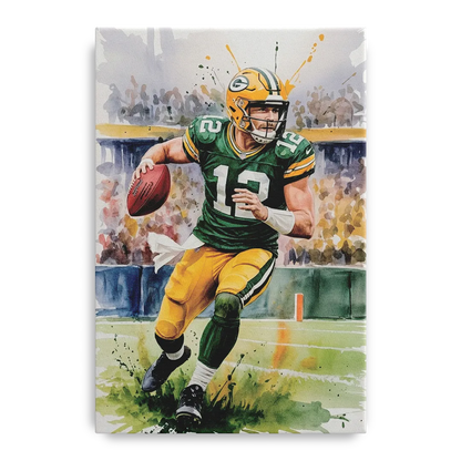 Green Bay Packers Expressive Watercolor Football Art Front - Canvas Wall Art
