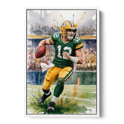 Green Bay Packers Expressive Watercolor Football Art Front - White Canvas Wall Art
