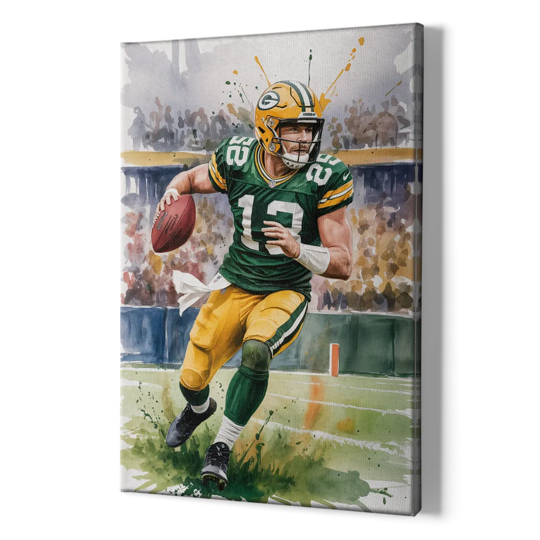 Green Bay Packers Expressive Watercolor Football Art - Canvas Print Art Sides