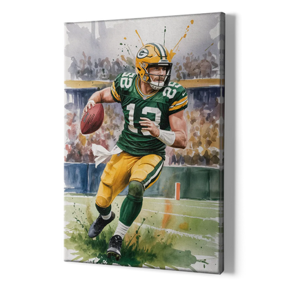 Green Bay Packers Expressive Watercolor Football Art - Canvas Print Art Sides