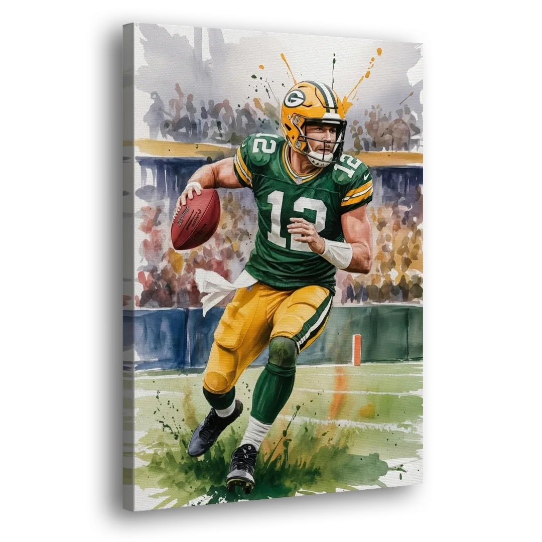 Green Bay Packers Expressive Watercolor Football Art Side - Canvas Wall Art