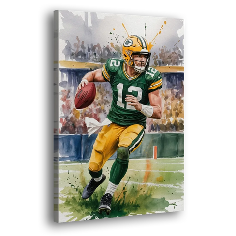 Green Bay Packers Expressive Watercolor Football - Aaron Rodgers - Canvas Wall Art