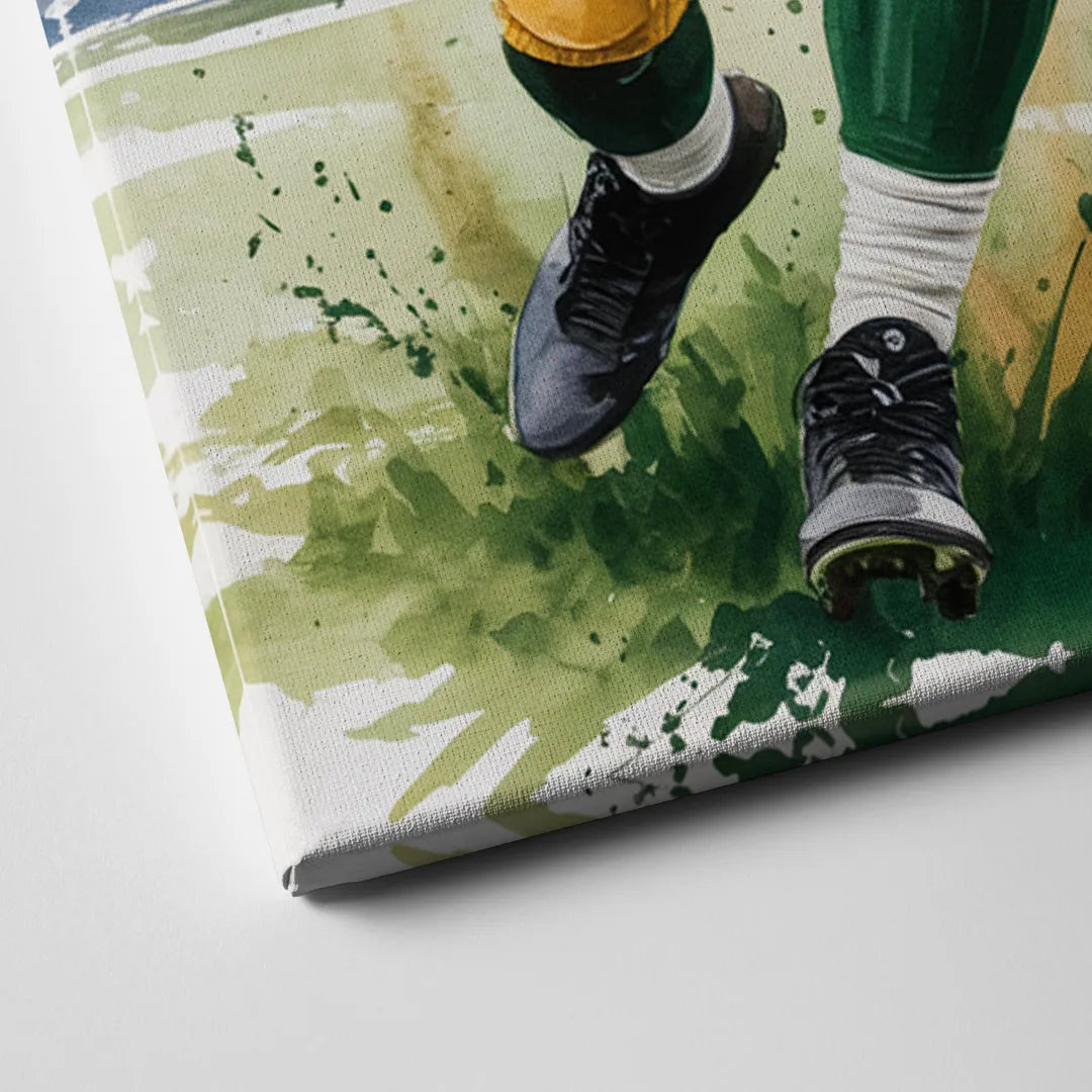 Green Bay Packers Expressive Watercolor Football Art Canvas Close Up