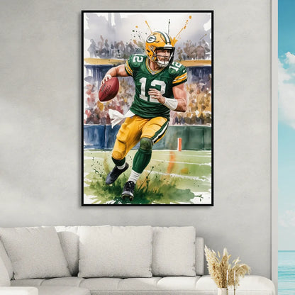 Green Bay Packers Expressive Watercolor Football Art Living Room - Black Canvas Wall Art