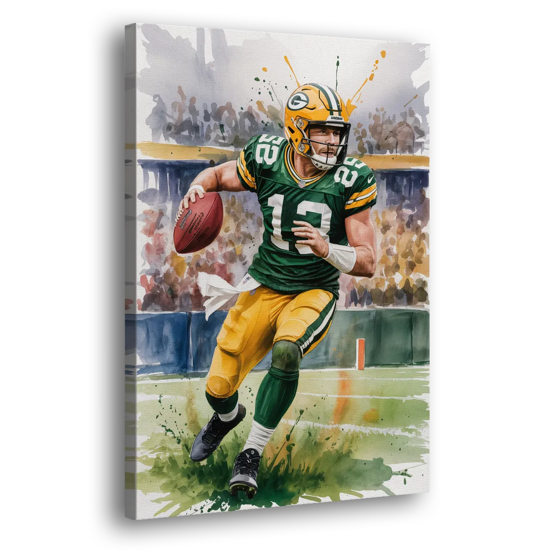 Green Bay Packers Expressive Watercolor Football Art Side - Canvas Wall Art