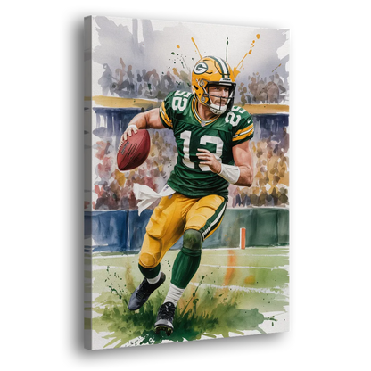 Green Bay Packers Expressive Watercolor Football Art Side - Canvas Wall Art