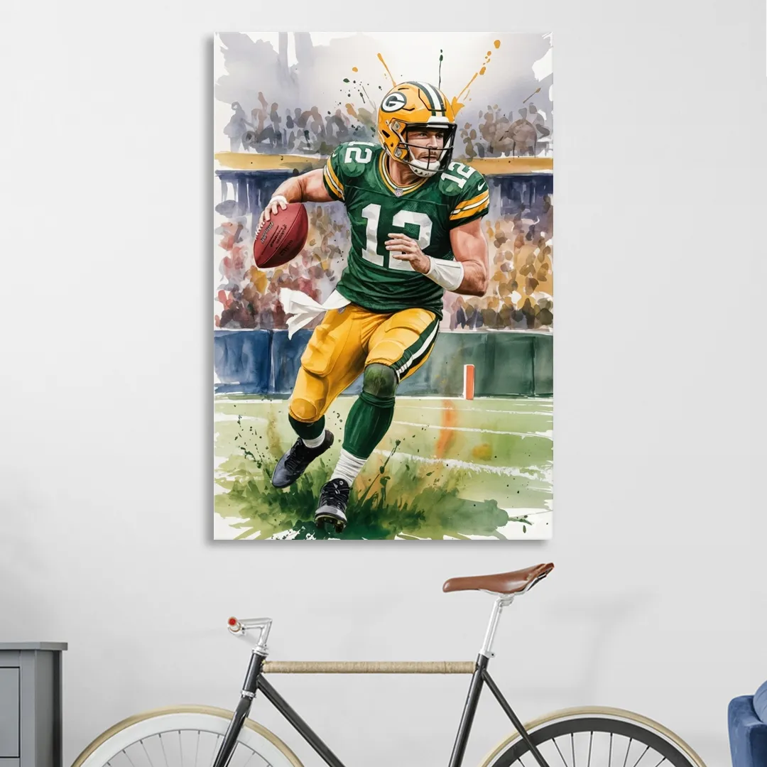 Green Bay Packers Expressive Watercolor Football Art Living Room - Canvas Wall Art