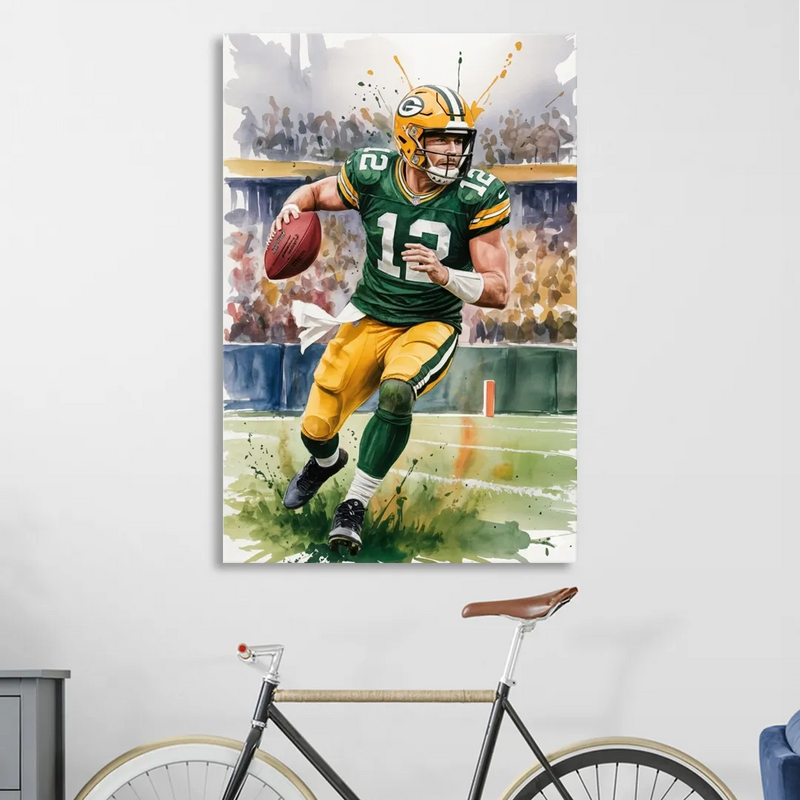 Green Bay Packers Expressive Watercolor Football Art Living Room - Canvas Wall Art