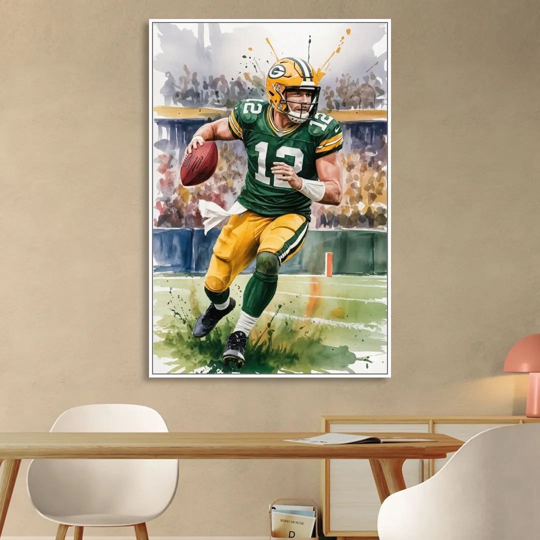 Green Bay Packers Expressive Watercolor Football Art Living Room - White Canvas Wall Art