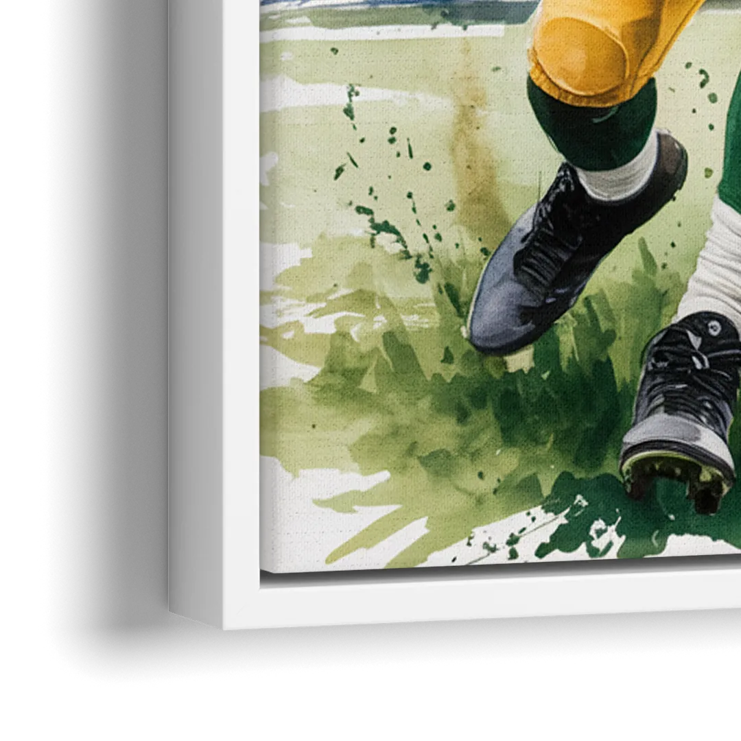 Green Bay Packers Expressive Watercolor Football Art - Close-Up White Frame Canvas