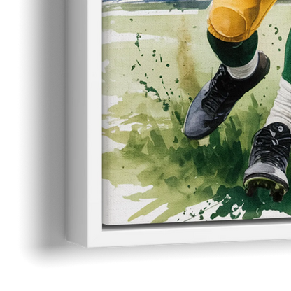 Green Bay Packers Expressive Watercolor Football Art - Close-Up White Frame Canvas