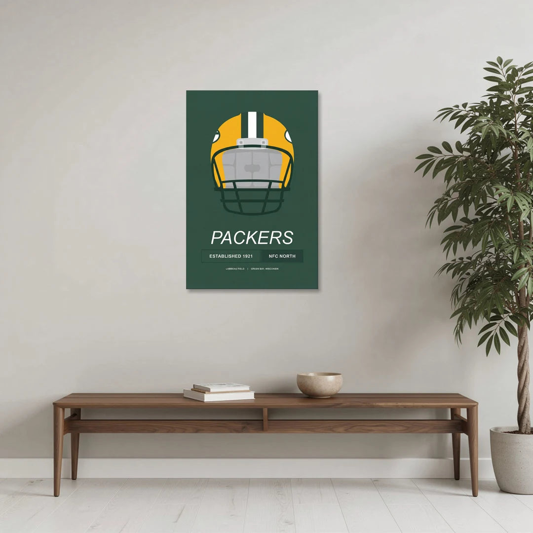 Green Bay Packers Helmet 1921 Illustration - Canvas Wall Art - Coffee Table - 24x36