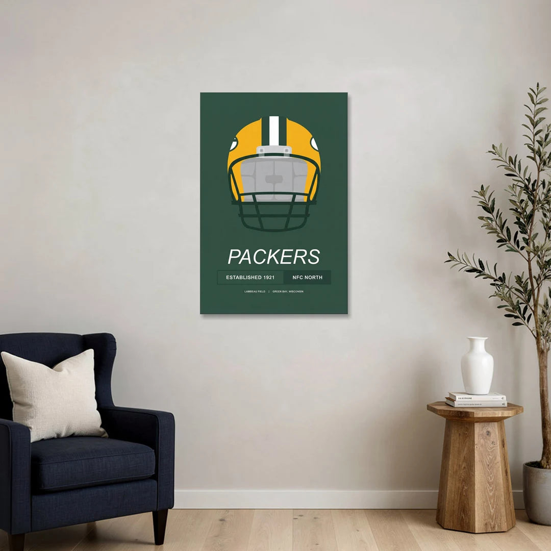 Green Bay Packers Helmet 1921 Illustration - Canvas Wall Art - Sofa - 24x36