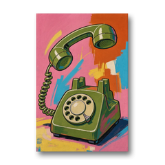 Green Rotary Phone With the Handset Lifted - Canvas Wall Art - Front