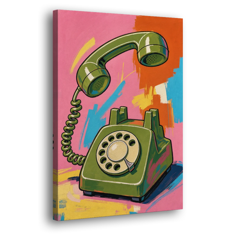 Green Rotary Phone With the Handset Lifted - Canvas Wall Art - Side
