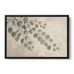 Greenery Wall Art of Trailing Silver Dollar Eucalyptus - Black Framed Canvas Wall Art - Front