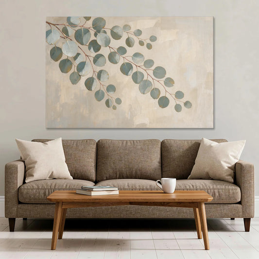 Greenery Wall Art of Trailing Silver Dollar Eucalyptus - Canvas Wall Art - Sofa - 60x40
