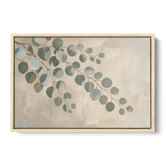 Greenery Wall Art of Trailing Silver Dollar Eucalyptus - Oak Framed Canvas Wall Art - Front