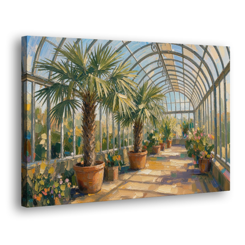 Greenhouse Painting of Palms at Midday - Canvas Wall Art - Side